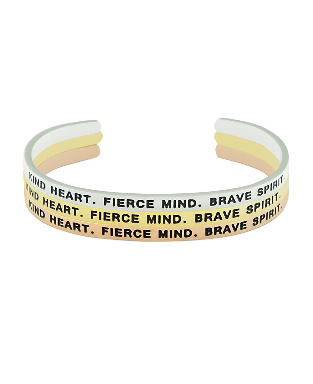 Kind Fierce Brave Cuff Bracelet, Multiple Finishes