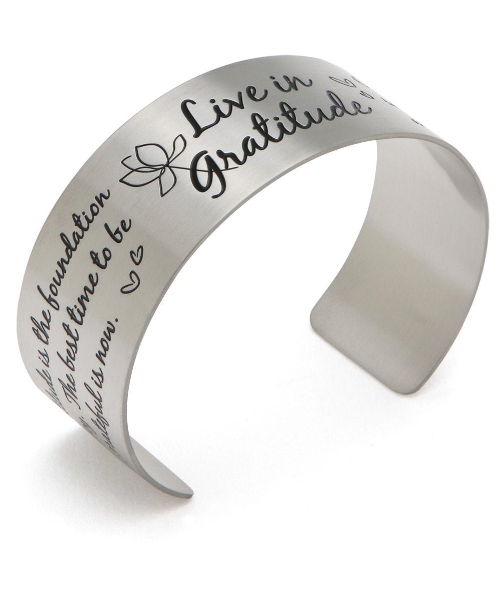 Live in Gratitude Stainless Steel Adjustable Inspirational Cuff Bracelet